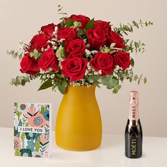 Walk Home: Red Roses, Mini Moët & Chandon and Card
