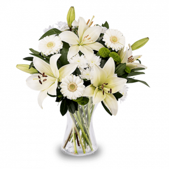 Pure Emotion: Weiße Lilien und Gerbera
