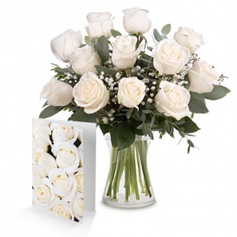 Snowflakes: 12 White Roses and Card