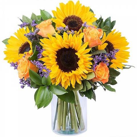 Mazzo Di Fiori Van Gogh.Send Roses And Sunflowers International Flower Delivery Floraqueen