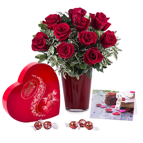 10 Red Roses Vase And Card Floraqueen