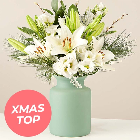 Gentle Frost: Lilies and Lisianthus