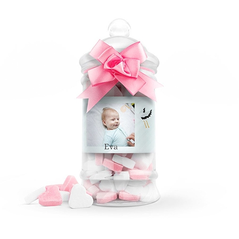 Baby Pink: Herzbonbons in einer Flasche