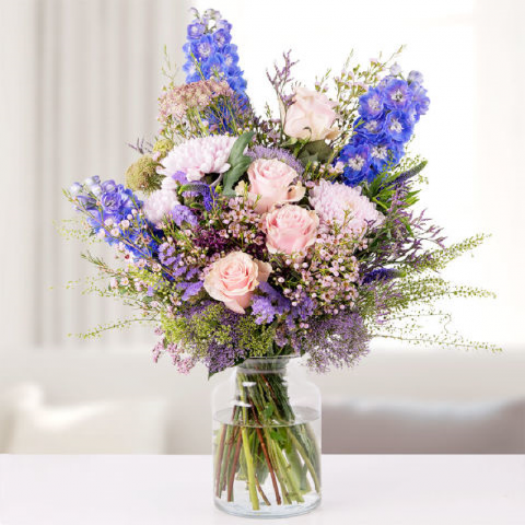 Wild Tale: Pink Roses and Delphiniums